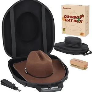 New BRANTMAKER Cowboy Hat Box, Cowboy Hat Case for Travel, Crush Proof Hat Storage Carrier with Shoulder Starp & Hat Brush, for Cowboy/Fedora/Pana