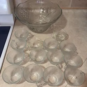 Vintage Glass Punchbowl & Glasses