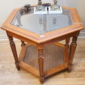 Vintage Mid-Century Hexagonal Wood Side Table