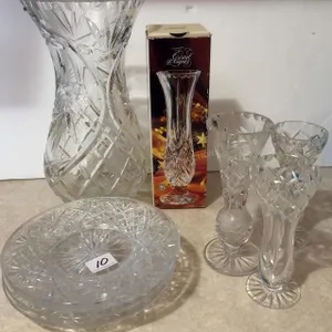 Various Crystal Vases & Plates Lot