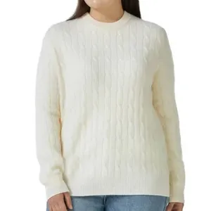 Lydia Vine Women’s Cashmere Cable Crew Neck Sweater Size L/G, Cream Color