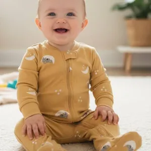 Pekkle 9M Cotton Footed Sleeper with Moon and Star Design