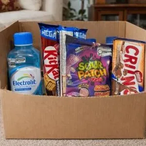 assorted snack items and drinks