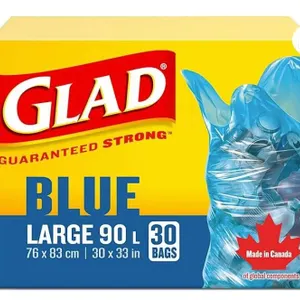 Glad Blue Large 90L Garbage Bags, 30 Count, Large ( 76×83 cm )