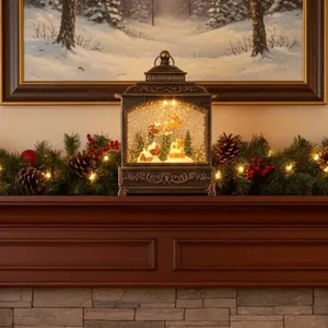 LED Lantern with Decorative Santa and Reindeer Display