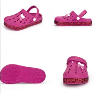 Nedaan Glitter Toddler Kids Clogs NED-6859 (Rose Red)With Decorative Charms Size 5