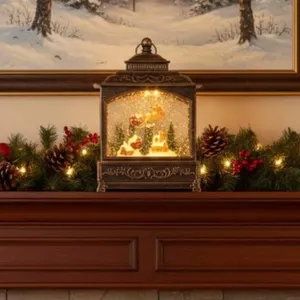 LED Lantern with Decorative Santa and Reindeer Display