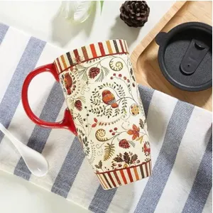 Topadorn 17oz Ceramic Travel Coffee Mug with Sealed Lid Tea Cup with Color Box, Microwave & Dishwash