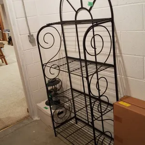 Black Metal Baker’s Rack with Scrollwork Design, Approx. 31″x15″x72″