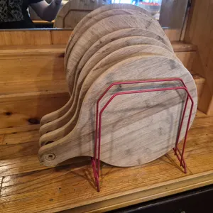 (4) 11" Wood Serving Trays with Handles, (3) 11-1/2" Wood Serving Trays, (1) Wire Rack