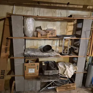 Cinder Block 4 Tier Shelving Unit with 72" x 11" Wooden Shelves - (Contents Included)