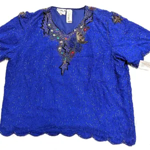 New Size 4XL* Women's Scala for Dillard's Intricately Beaded Front & Back 100% Silk Outer With Rayon Lining Top Made in India, Retailed For $198 O