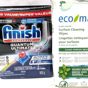 New FINISH Powerball Quantum Ultimate Dishwasher Pouches (Broken Lid, Some Loss May Have Occurred)& EcoMax Surface Cleaning Wipes : Natural Spearm