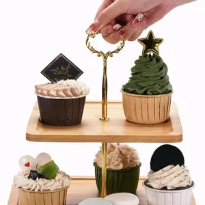 New Hallops 2-Tiered Serving Tray - Wood and Metal Cake Stand for Culinary Creations - Elegant and Durable Serving Stand - Ideal for Home Decor and Ev