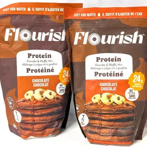 2 New FLOURISH Chocolate-Flavored Protein Pancake & Waffle Mix, Whey Protein Isolate & Flax Seed, Non-GMO, No Added Sugar, Superfood, High Pro