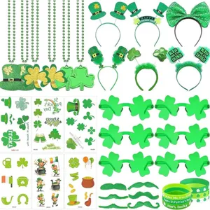 New St Patricks Day Accessories Party Favors Set, St. Patricks Day Supplies with Green Shamrock Glasses Tattoos Mustache Silicone Wristbands for Irish