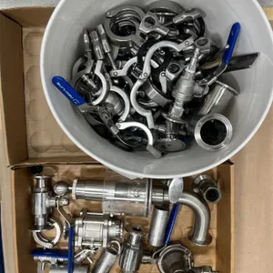 GROUP OF TRI CLAMP FITTINGS AND STAINLESS VALVES, COUPLERS, AND TRANSFER FITTINGS