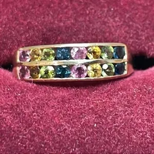 Multicoloured 16 Stone Tourmaline Ring w/14k Gold