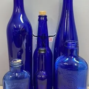 6 Vintage Cobalt Blue Bottles.