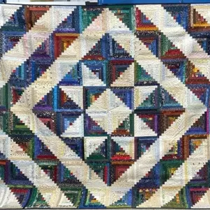Handmade Queen Quilt - Log Cabin In Barn Raising