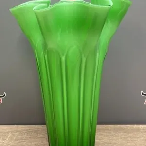 Green Cased Glass Fluted Vase. 12"H. Donated by