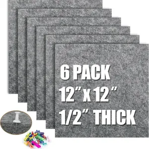 New AKTOP Cork Bulletin Board 12x12, 1/2" Thick Felt Cork Board Tiles 6 Pack, Small Square Pin Board for Wall, Self Adhesive Corkboards with 60 Push P