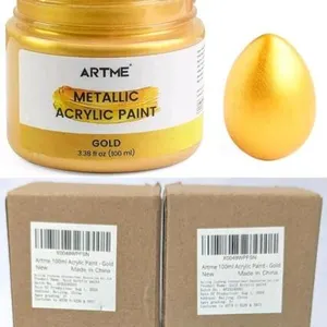 4 New ARTME Acrylic Paints in Metallic Gold, 100ml Gold Leaf Paint for Art Painting, Hand-crafts, Non-Toxic, Non-Fading Gold Paints Ideal for Canvas, 