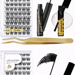 2 New B&Qaugen DIY Lash Extension Kit B05 Cluster B&Q Eyelash Individual Lashes Clusters with Mascara Brush Glue Remover Applicators for Eyela