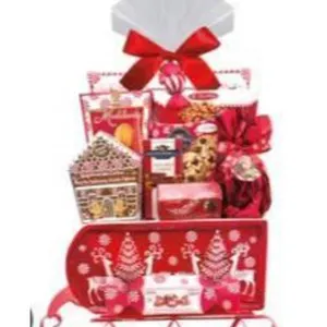 Red Ceramic Serving Tray Set with Gingerbread House Design and Accessories