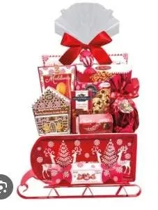 Red-Themed Chocolate and Treat Gift Set with Festive Sleigh Tray