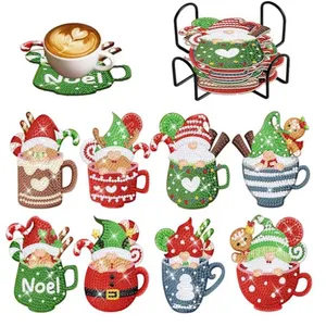 Meohan 8-Piece DIY Diamond Painting Christmas Drink Coasters with Holder