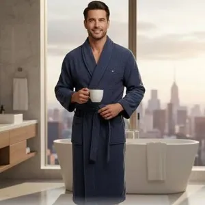 Tommy Hilfiger Plush Fleece Robe in Navy Blue with Belted Design