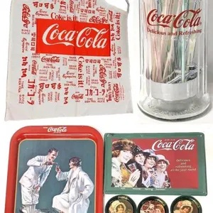 Vintage to Modern COCA-COLA: 1984 "Coke is it!" Canvas Apron (Never Washed), 1992 Diner-Style Glass Bar Straw Holder, '97 Fountain Service Coaster Hol