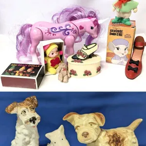 Vintage to Modern Toys & Treasures: 3 Porcelain Terrier Figures, Powered "Dancing" Unicorn Toy, Disney's Rescuers Down Under Miss Bianca Ornament,