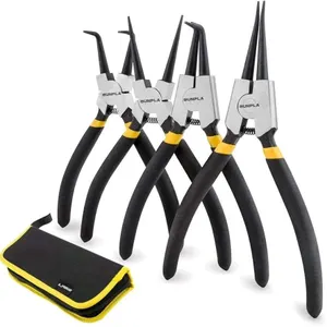 New Gunpla 4 Pcs 7 inch Circlip Pliers Kit, Heavy Duty Circlip Plier Set Internal External Straight Bent CR-V Steel Circlip Snap Ring Pliers Tool Kit 