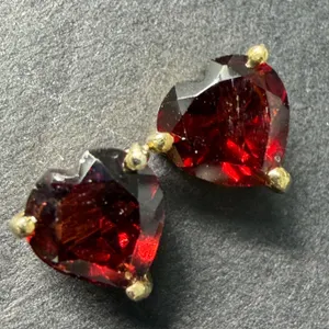 SILVER (1.36G), GARNET (2CT)GOLD-PLATED HEART EARRINGS, SUGGESTED RETAIL VALUE $200