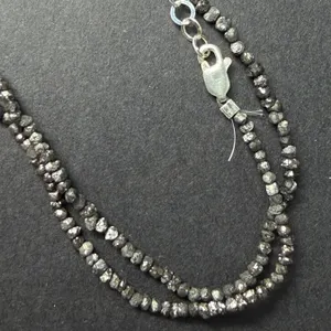 NATURAL BLACK DIAMOND (~15CT) 17 " NECKLACE, UNCUT BEADS, S/S CLASP