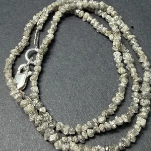 SILVER NATURAL DIAMOND(ROUGH DIAMOND BEAD) (11.93CT)NECKLACE, SUGGESTED RETAIL VALUE $400