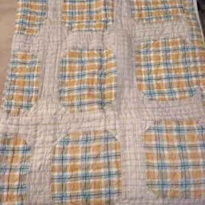 Hand stitched Blue/yellow quilt 64x80