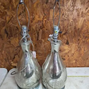 Clear, gold, silver crackle glass lamps 27in tall