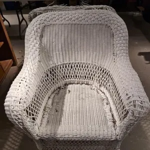 Pair plastic wicker chairs