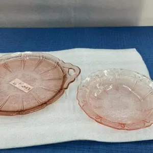 (2) PINK DEPRESSION GLASS PIECES - PLATTER & SMALL BOWL