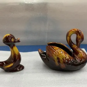 (2) BMP PIECES - SWAN & DUCK - BROWN/YELLOW TONES