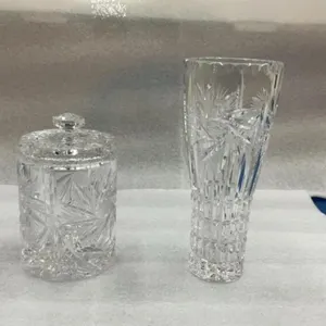 (2) PINWHEEL CRYSTAL PIECES - VASE & COVERED CANDY DISH
