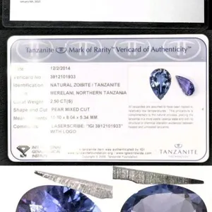 Pear Mixed Cut Natural Tanzanite / Zoisite, 10.8 × 8.04 × 5.34mm, 2.50 cts, Laser Enscribed, With 10+ Year Old Card of Authenticity / Appraisal Estima