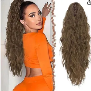 Lot of 3 – Feshfen Claw Clip Ponytail Hair Piece  Moss Brown, 26 Inches