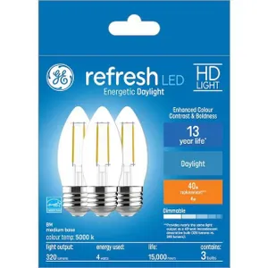GE Refresh LED HD Light 40W Daylight Bulbs, Dimmable, 2 Packs of 3 Bulbs Each