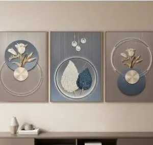 3 Abstract Flower Wall Art Panels with Wooden Frames, Model X004FFMELZ