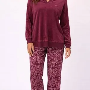 Nautica Women’s Two-Piece Sleepwear Set, Size M, Maroon and Patterned Pants