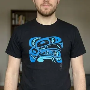 Native Northwest Indigenous Art T-Shirt – Size Small – Black with Blue Design